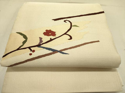 平和屋着物●八寸名古屋帯　すくい織　草花　正絹　逸品　DABD0053op