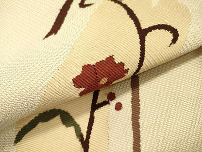 平和屋着物●八寸名古屋帯　すくい織　草花　正絹　逸品　DABD0053op