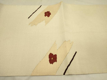 平和屋着物●八寸名古屋帯　すくい織　草花　正絹　逸品　DABD0053op