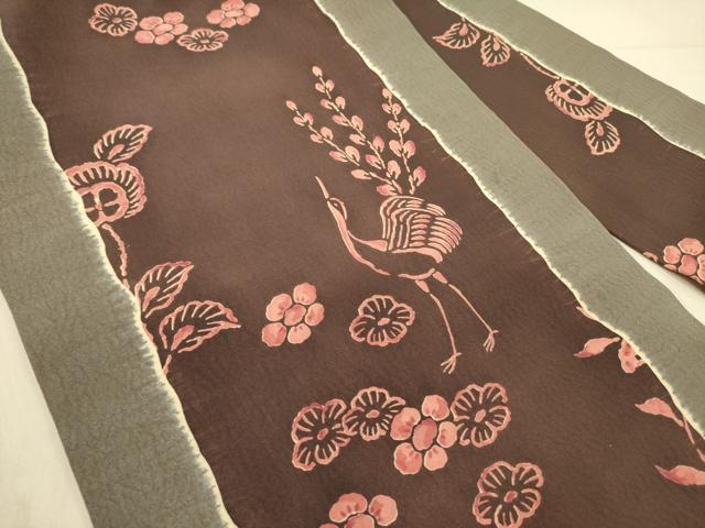 平和屋着物●摺型友禅　京都　多ち花　九寸名古屋帯　型染　花鳥文　正絹　逸品　DABD0054op