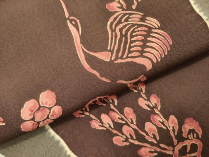 平和屋着物●摺型友禅　京都　多ち花　九寸名古屋帯　型染　花鳥文　正絹　逸品　DABD0054op