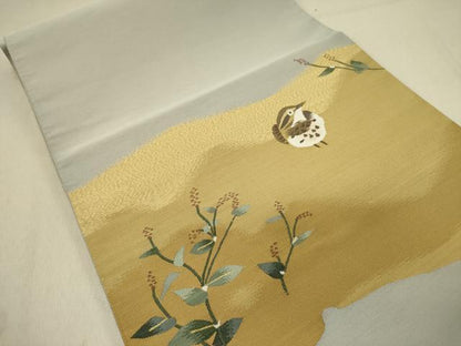 平和屋着物●爪掻き本綴れ　八寸名古屋帯　花鳥文　金糸　正絹　逸品　DABD0055op