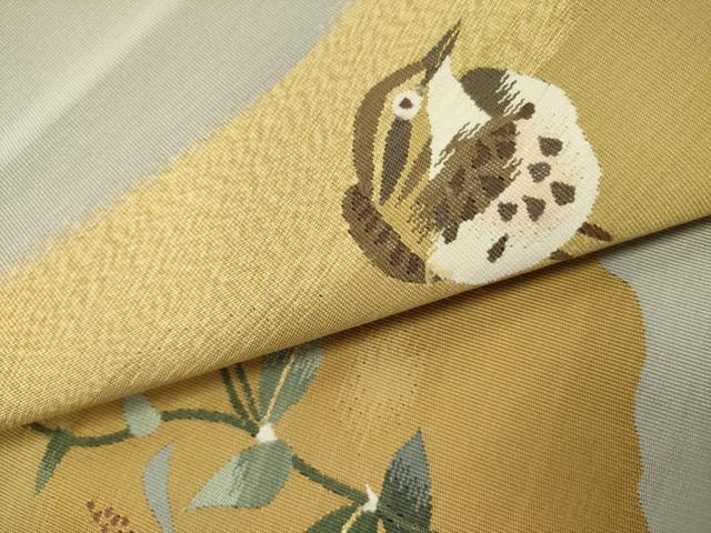 平和屋着物●爪掻き本綴れ　八寸名古屋帯　花鳥文　金糸　正絹　逸品　DABD0055op