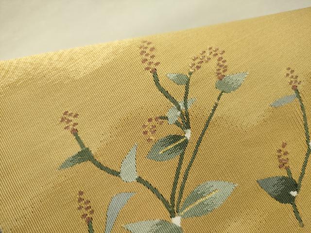 平和屋着物●爪掻き本綴れ　八寸名古屋帯　花鳥文　金糸　正絹　逸品　DABD0055op