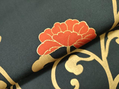 平和屋着物●塩瀬　九寸名古屋帯　花唐草文　金彩　正絹　逸品　DABD0057op