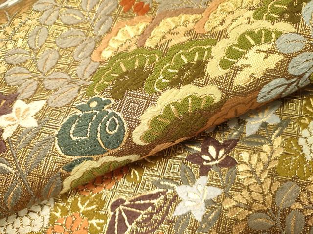 平和屋着物▼六通柄袋帯 唐織 花松文 金糸 正絹 逸品 DABD0060op