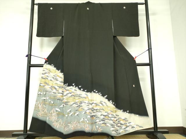 平和屋着物■豪華黒留袖　作家物　飛鶴松文　暈し染め　金彩　正絹　逸品　DABD0073op