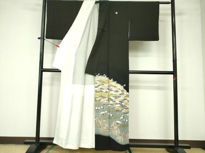 平和屋着物■豪華黒留袖　作家物　飛鶴松文　暈し染め　金彩　正絹　逸品　DABD0073op