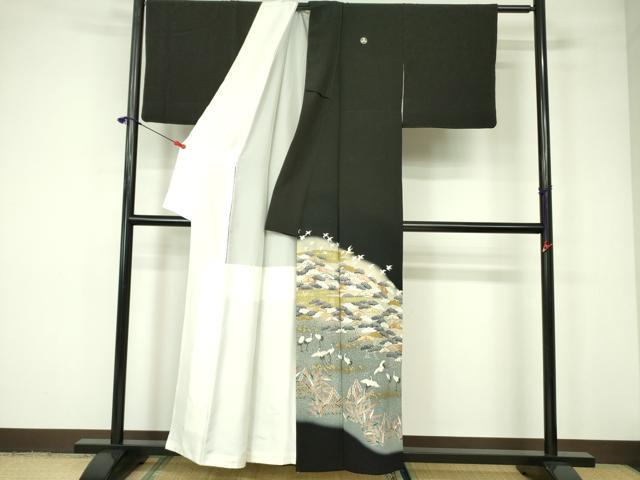 平和屋着物■豪華黒留袖　作家物　飛鶴松文　暈し染め　金彩　正絹　逸品　DABD0073op