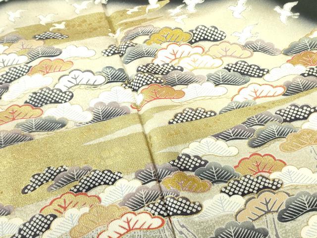 平和屋着物■豪華黒留袖　作家物　飛鶴松文　暈し染め　金彩　正絹　逸品　DABD0073op