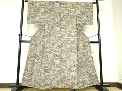 平和屋着物■上質な小紋 更紗花鳥文 鬼しぼ縮緬 正絹 逸品 DABD0075op
