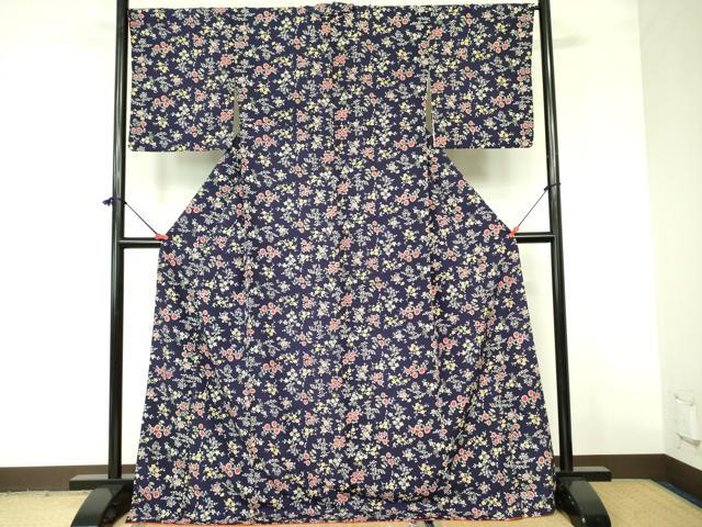 平和屋着物■上質な小紋 草花 鬼しぼ縮緬 ロング丈 正絹 逸品 DABD0087op