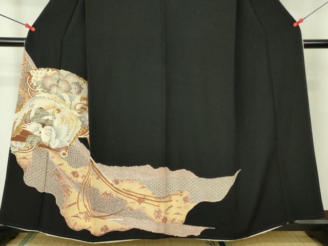 平和屋着物■豪華黒留袖　駒刺繍　宝尽くし檜扇花文　金彩　正絹　逸品　DABD0091op