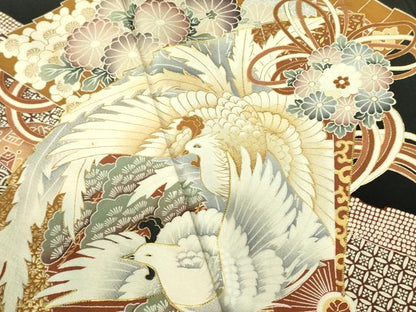 平和屋着物■豪華黒留袖　駒刺繍　宝尽くし檜扇花文　金彩　正絹　逸品　DABD0091op