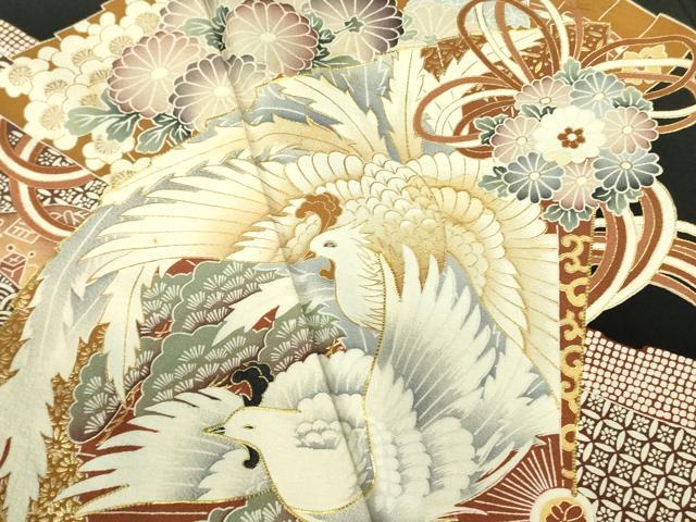 平和屋着物■豪華黒留袖　駒刺繍　宝尽くし檜扇花文　金彩　正絹　逸品　DABD0091op