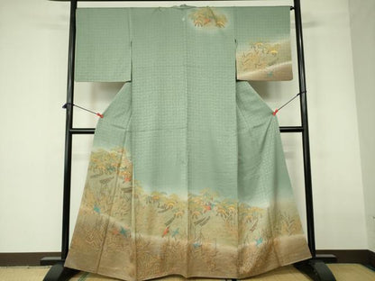 平和屋着物■訪問着 刺繍 花鳥文 松 暈し染め 金彩 正絹 逸品 DABD0115op