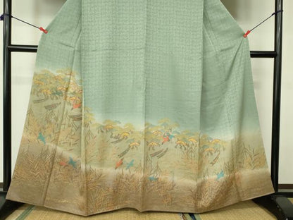 平和屋着物■訪問着 刺繍 花鳥文 松 暈し染め 金彩 正絹 逸品 DABD0115op
