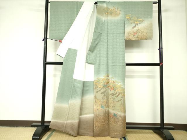 平和屋着物■訪問着 刺繍 花鳥文 松 暈し染め 金彩 正絹 逸品 DABD0115op