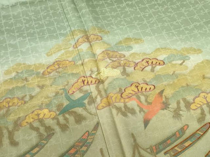 平和屋着物■訪問着 刺繍 花鳥文 松 暈し染め 金彩 正絹 逸品 DABD0115op