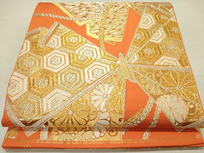 平和屋着物●西陣　川島織物　六通柄　本袋帯　唐織　亀甲菊文　金糸　正絹　逸品　DABD0119op