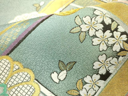 平和屋着物●六通柄袋帯　唐織　舞桜　金銀糸　正絹　逸品　DABD0124op