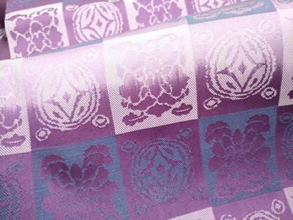 平和屋着物●全通柄袋帯　市松花文　遠州七宝　正絹　逸品　DABD0125op