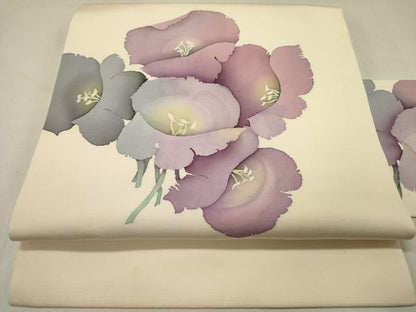 平和屋着物●塩瀬　九寸名古屋帯　作家物　草花　ろうけつ染め　正絹　逸品　DABD0133op