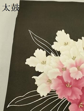 平和屋着物●塩瀬　九寸名古屋帯　草花　金彩　正絹　逸品　DABD0139op