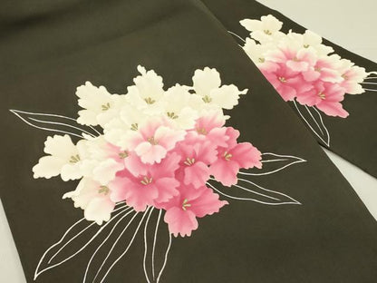 平和屋着物●塩瀬　九寸名古屋帯　草花　金彩　正絹　逸品　DABD0139op