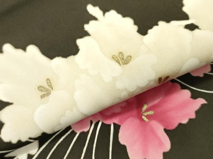 平和屋着物●塩瀬　九寸名古屋帯　草花　金彩　正絹　逸品　DABD0139op