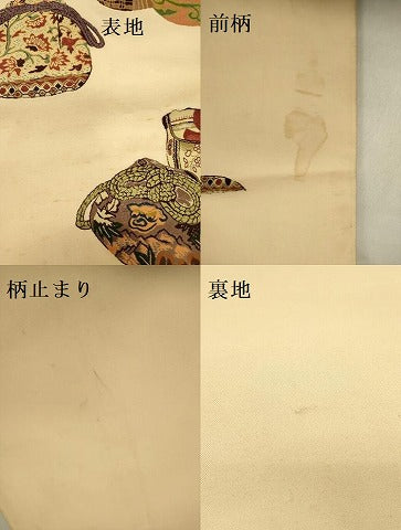 平和屋着物●六通柄袋帯　唐織　仕覆花文　金糸　正絹　逸品　DABD0144op