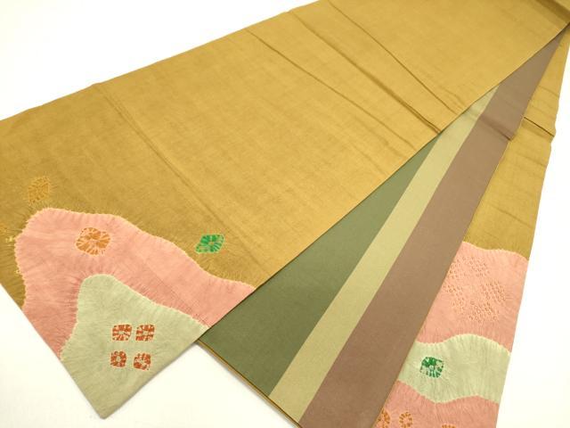 平和屋着物●両面　太鼓柄袋帯　紬地　絞り　舞花　正絹　逸品　DABD0151op