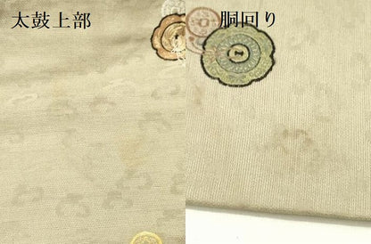平和屋着物●アンティーク　大正ロマン　九寸名古屋帯　唐織　鏡裏花文　金銀糸　正絹　逸品　DABD0152op