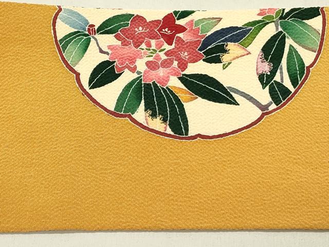 平和屋着物●九寸名古屋帯　友禅　作家物　草花　鬼しぼ縮緬　正絹　逸品　DABD0153op