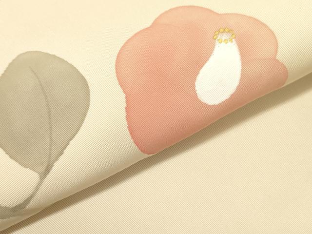 平和屋着物●塩瀬　九寸名古屋帯　椿　金彩　正絹　逸品　DABD0154op