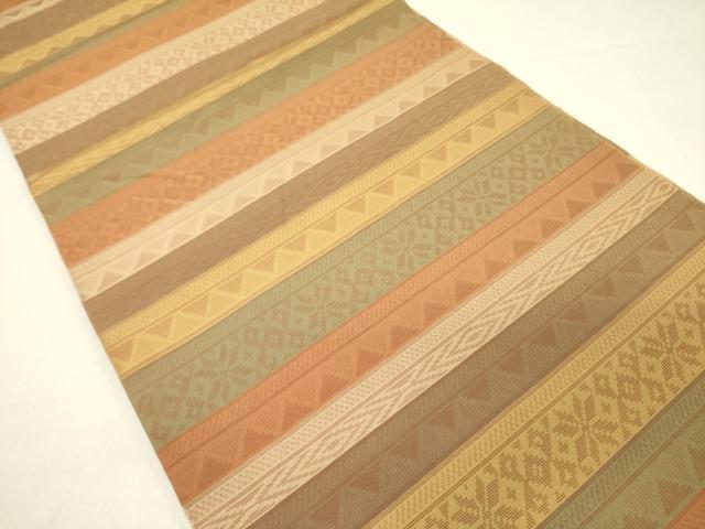 平和屋着物●織物一筋名門　織悦　両面　全通柄　本袋帯　横段花文　正絹　逸品　DABD0160op