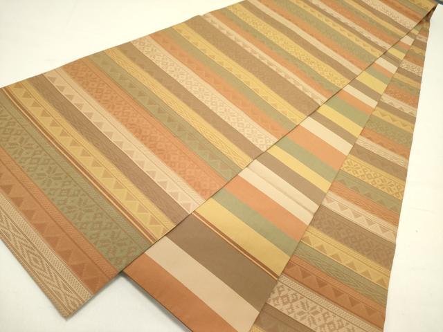平和屋着物●織物一筋名門　織悦　両面　全通柄　本袋帯　横段花文　正絹　逸品　DABD0160op