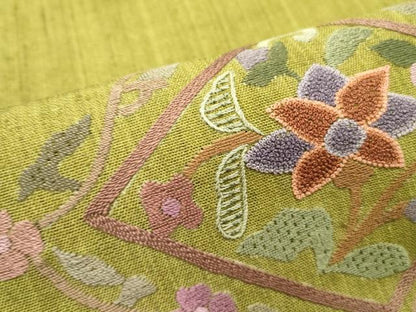 平和屋着物●中国三大刺繍　スワトウ刺繍　汕頭刺繍　相良刺繍　総刺繍　九寸名古屋帯　紬地　花菱文　正絹　逸品　DABD0163op