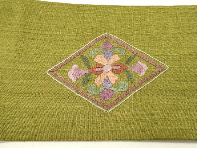 平和屋着物●中国三大刺繍　スワトウ刺繍　汕頭刺繍　相良刺繍　総刺繍　九寸名古屋帯　紬地　花菱文　正絹　逸品　DABD0163op