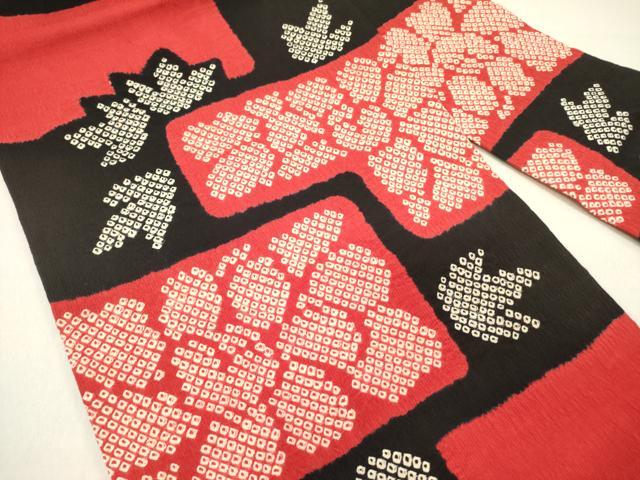 平和屋着物●九寸名古屋帯　絞り　草花　黒地　正絹　逸品　DABD0164op