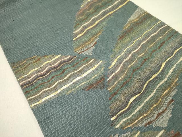 平和屋着物▽太鼓柄袋帯 スリーシーズン 春夏秋 櫛織 風景文 金糸 正絹 逸品 DABD0167op