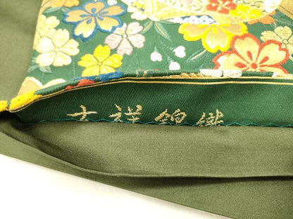 平和屋着物●六通柄袋帯　唐織　草木染　吉祥錦織　花鞠文　金糸　正絹　逸品　DABD0168op