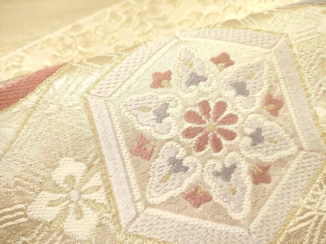 平和屋着物●西陣河村織物謹製・手織り　六通柄袋帯　唐織　有職裂取文　金糸　正絹　逸品　DABD0169op