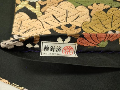 平和屋着物●六通柄袋帯　唐織　籠目菊松文様　黒地　金糸　正絹　逸品　DABD0170op