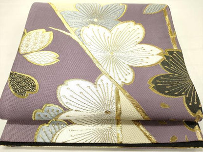 平和屋着物●六通柄袋帯　唐織　舞桜　金糸　正絹　逸品　未使用　DABD0178op