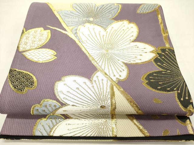 平和屋着物●六通柄袋帯　唐織　舞桜　金糸　正絹　逸品　未使用　DABD0178op