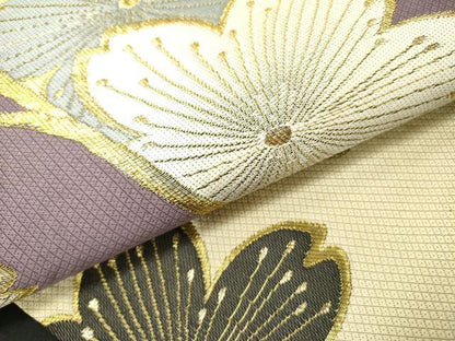 平和屋着物●六通柄袋帯　唐織　舞桜　金糸　正絹　逸品　未使用　DABD0178op