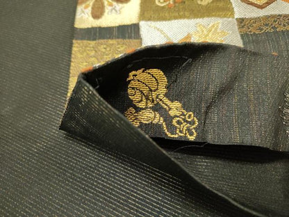 平和屋着物●六通柄袋帯　市松花文　三寶　金銀糸　正絹　逸品　DABD0181op