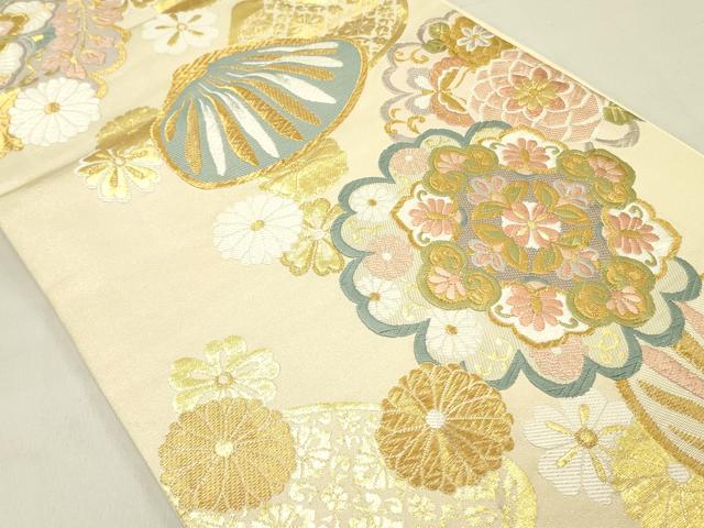 平和屋着物●六通柄袋帯　唐織　正倉院貝合わせ花文　金糸　正絹　逸品　DABD0185op
