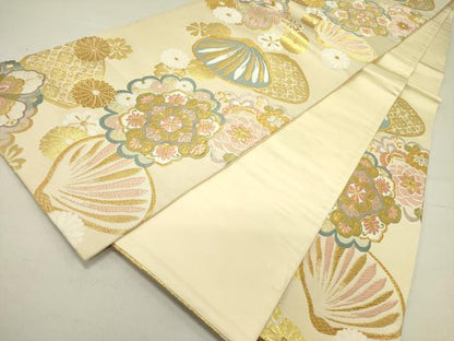 平和屋着物●六通柄袋帯　唐織　正倉院貝合わせ花文　金糸　正絹　逸品　DABD0185op